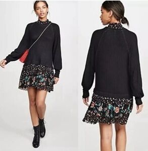 FREE PEOPLE OPPOSITES ATTRACT MINI DRESS BLACK FLORAL MEDIUM
